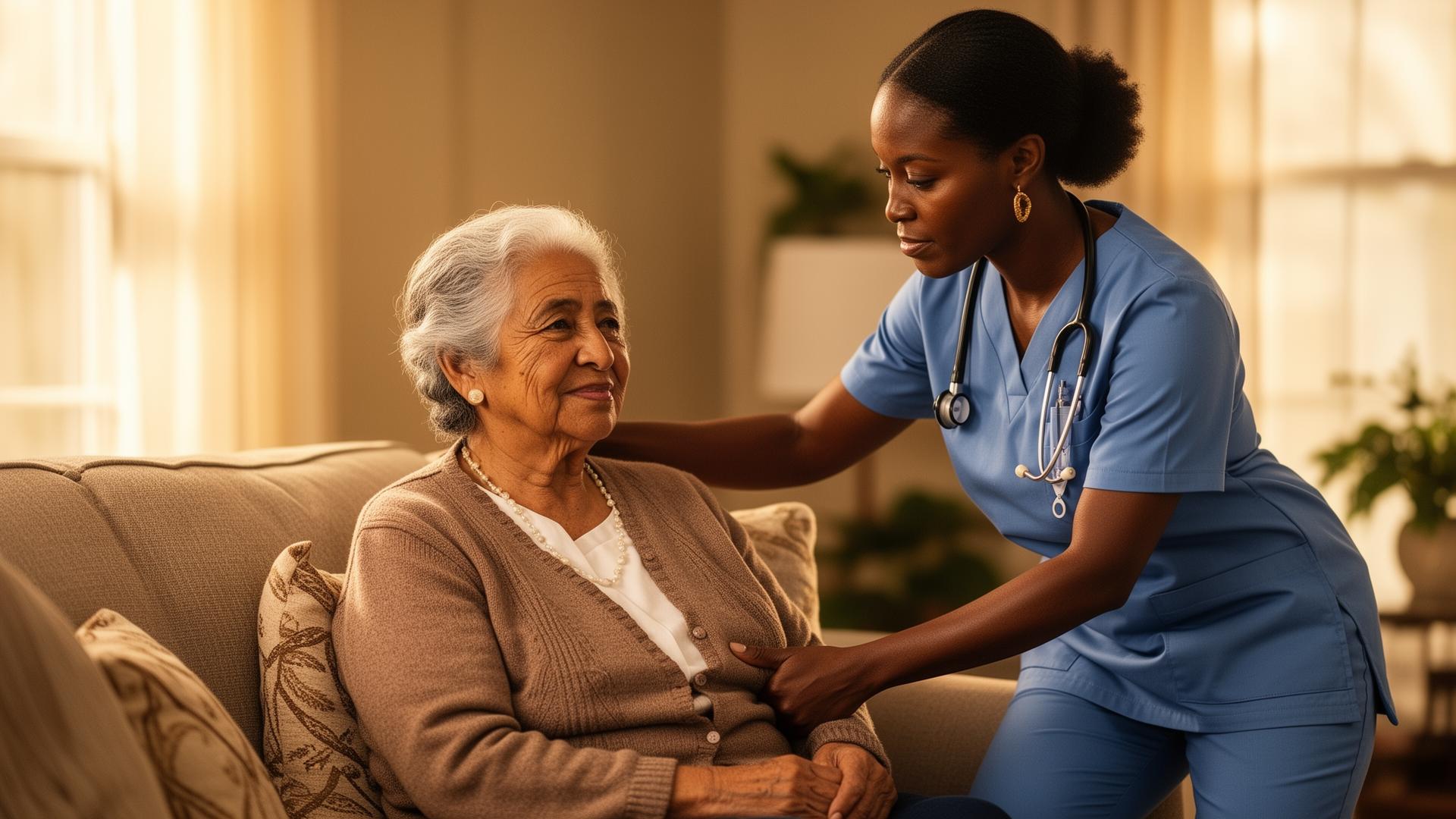 Caregiver supporting an elderly client at home